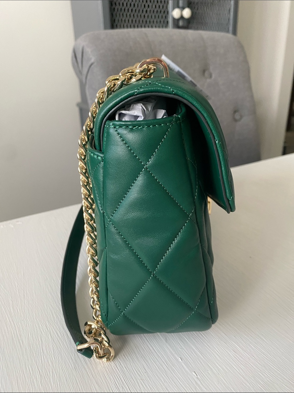 Kate Spade Green Carey Smooth Leather Medium Flap Quilted Shoulder Bag NWT - Picture 6 of 15